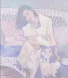 Mini with Dog by Myrtle Jones, Oil on Canvas, sold Jun 2025