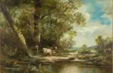 Cows by the Stream by R Thomas, Oil on Canvas, sold Jun 2025