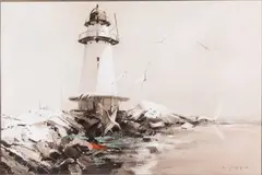 Lighthouse by Charles Gruppe, Acrylic on Paper, sold Jun 2025