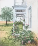 Roses on Porch by Linda Hartough, Oil on Canvas, sold Jun 2025