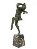 Titled Dancing Girl With Ball. Signature etched into the top, back side of the pedestal. Art Deco cast by Pierre le Faguays, bronze on a marble base. Made in France. Dimensions: Approximately 13.25 in H x, offered Jun 2026