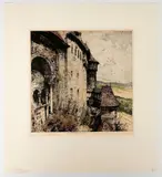 Signed on lower center. Title in bottom left corner. Multicolor by Luigi Kasimir, etching depicting Kreuzenstein Castle in Austria. Dimensions: Artwork is approx, offered May 2026