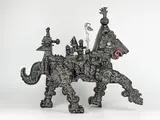 Untitled by Ynez Johnston, Carved wood sculpture by Ynez Johnston with detailed pictorial illustrations. Th, sold Mar 2026
