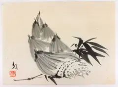 Untitled by Nihonga, watercolor painting of bamboo shoot on washi paper, offered Feb 2026