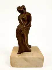 Edition 1/50. Signature etched onto the back bottom of the by Irving Marantz, bronze. Sculpture sits on a marble pedestal. Depicts two figures embracing. Dime, sold Jan 2026