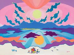 Glorious, Glorious Dawn by Ted Harrison, 1982, acrylic on canvas, sold May 2026