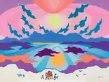 Glorious, Glorious Dawn by Ted Harrison, 1982, acrylic on canvas, sold May 2026