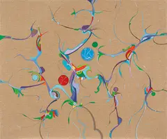 Hotélnéné, Muskeg Land by Alex Janvier, 1992, acrylic on linen, sold May 2026