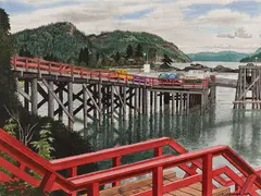 Vesuvius Wharf, Salt Spring Island by E. J. Hughes, 1967, watercolour on paper, sold May 2026