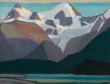 Mt. Charlton & Unwin, Maligne Lake, Jasper by Lawren Harris, oil on board, sold May 2026