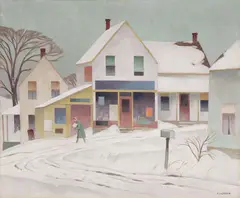 February in the Village by A. J. Casson, 1940, oil on board, sold May 2026