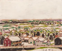 Village and Country by David Brown Milne, oil on canvas, sold May 2026