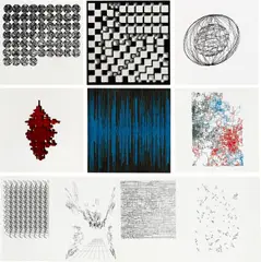Computergrafik-Computerplastik by Georg Nees, 1970, 10 Blatt: 6 Serigrafien, 1 Farbserigrafie, 2 Farboffsets und ein Offset, jeweils auf Papier, in der Original-Mappe, sold Jul 2025