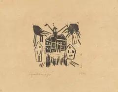 Rathaus (mit einer Versammlung im Vordergrund) by Lyonel Feininger, 1918, Holzschnitt auf gelblichem Seidenpapier, sold May 2026