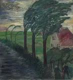 Kanallandschaft mit Paar by Augusta von Zitzewitz, 1912, Öl auf Leinwand. Randdoubliert, sold Sep 2024