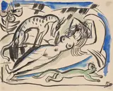 Liegende by Richard Janthur, Aquarell und Tusche auf Papier (aus einem Skizzenblock), sold Jan 2025
