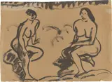 Zwei Akte am Strand by Max Pechstein, Tusche in Schwarz auf grobem Bütten, sold Jan 2025