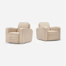Baby lounge chairs, pair by Maison Leleu, 1961, upholstery, sold Jun 2023
