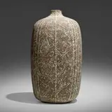 Polol vessel by Claude Conover, 1983, glazed stoneware with engobe decoration, sold Jun 2023