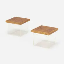 Custom occasional tables for the Bernhard Residence, Greenwich, CT by Paul Rudolph, 1957, Plexiglas, zebrawood, sold Jun 2023