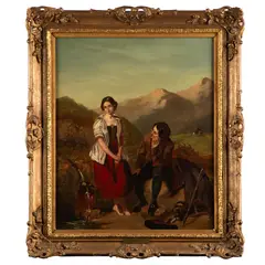 A Courting Couple and Dog Sitting near a Stream by William Mulready, Oil on canvas, offered Aug 2026