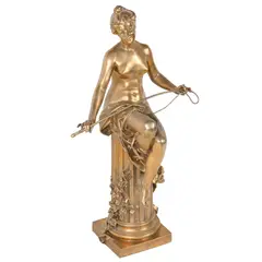 Gilt by Gustave Obiols, Bronze SculptureDepicting a woman with pensive gaze seated on a classical column, offered Jun 2026