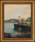 A Robert Gruppe harbor scene by Robert C. Gruppe, Oil on canvas, offered Aug 2026