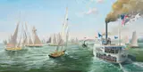 A John Mecray original preliminary study for the painting: "The First Defense of the America’s Cup, August 8th 1870." by John Mecray, Graphite, oil, and acrylic on board, offered Aug 2026