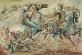 A Charles Edward Burdick depiction of nude figures riding horseback by Charles Edward Burdick, Oil on artist board, offered Aug 2026