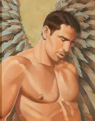 Untitled (Portrait of a Winged Man) by Kent Neffendorf, 2011, Oil on board, offered Aug 2026