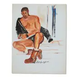Untitled (Leather Man On the Steps) by Lloyd Lozes Goff, 1969, Oil on canvas paper, offered Aug 2026
