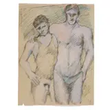 Untitled (Lovers) by Leo Hansberry, 1977, Charcoal and pastel on toned paper, offered Aug 2026