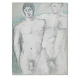 Untitled (Nude Lovers), ca. 1970s by Leo Hansberry, Charcoal and pastel on blue paper, offered Aug 2026