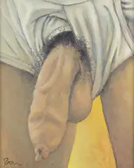 Untitled (Closeup Phallus in Underwear) by Joseph Radoccia, Acrylic and graphite on panel, offered Jun 2026