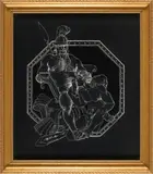 Untitled (Roman Legionarii, Oral Scene). Subtractive technique and by F. Valentine Hooven III, acrylic on scratchboard, offered Jun 2026