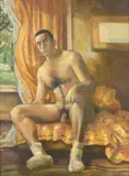 Untitled (Seated Nude in Living Room) by Joseph Radoccia, Oil and graphite on panel, offered Jun 2026