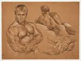 Untitled (Physique Study) by David Eugene Henry, Oil crayon on hardboard panel, offered Jun 2026