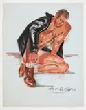 Untitled (Leather Man Undressing) by Lloyd Lozes Goff, 1969, Oil on paper, offered Jun 2026