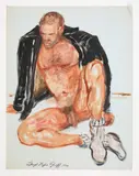Untitled (Leather Man Undressed) by Lloyd Lozes Goff, 1969, Oil on paper, offered Jun 2026