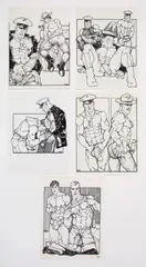 Grouping of Five (5) Erotic Illustrations Featuring Soldiers by MATT, Ink and graphite on paper. Each, offered Jun 2026