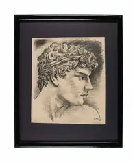 Antinous by Richard Taddei, 1995, Charcoal on paper, offered Jul 2024
