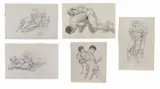 A collection of five (5) erotic works depicting wrestlers by MATT, Graphite on paper. All, offered Apr 2026