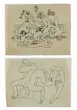 A collection of two (2) Untitled Works (Orgy Scene with Fascinum) and (Floating Male Nudes) by Sam Steward, Ink on paper vellum, offered Apr 2026