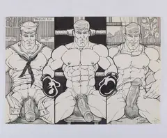 A collection of five (5) erotic works depicting sailors and soldiers by MATT, Ink and graphite on paper. Four (4), offered Apr 2026