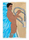 Hawaiian Boy in Backyard Pool by Douglas Simonson, 2006, Acrylic on paper, offered Apr 2026