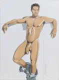 Untitled (Reclining Man Removing Jeans) by Kent Neffendorf, 2011, Graphite and acrylic on illustration board, offered Apr 2026