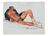 Untitled (Reclining Leather Man) by Lloyd Lozes Goff, Oil on paper, offered Apr 2026