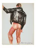Untitled (Leather Man with Bare Ass) by Lloyd Lozes Goff, 1969, Oil on paper, offered Apr 2026