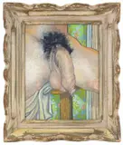 Untitled (Closeup phallus with green and blue wallpaper) by Joseph Radoccia, Oil and graphite on paper, offered Apr 2026