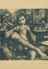 Diner by Francesco Brunetti, 2023, pencil drawing. 2/3, offered Apr 2026